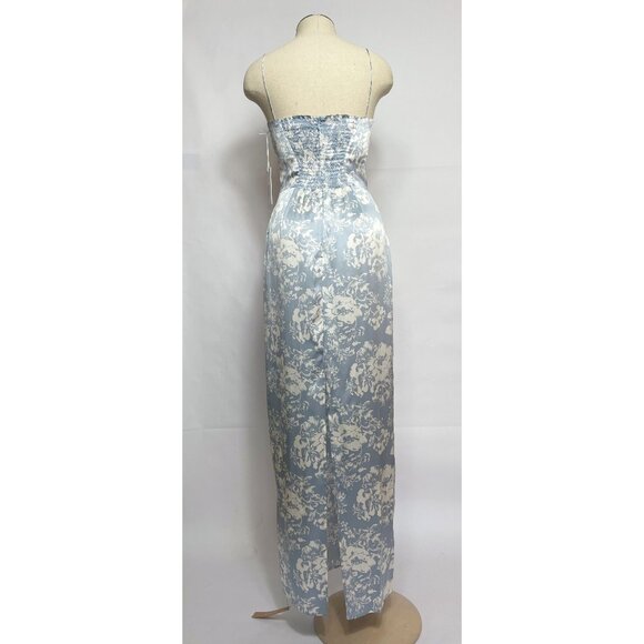 Reformation Frankie Silk Dress Porcelain Blue Floral Square Neck Maxi US 0 - Picture 4 of 17